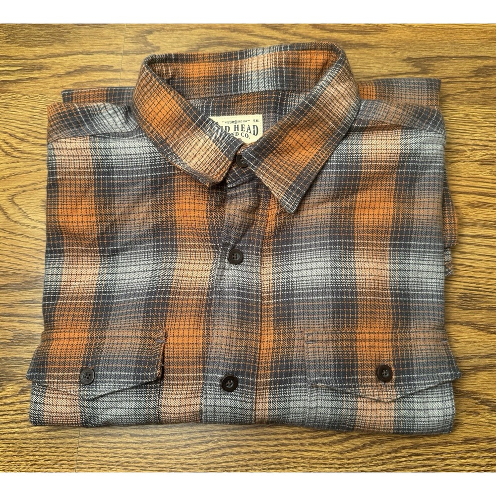 Red Head Brand Co. Long Sleeve Mens Large Orange Grey Flannel Button Up Shirt